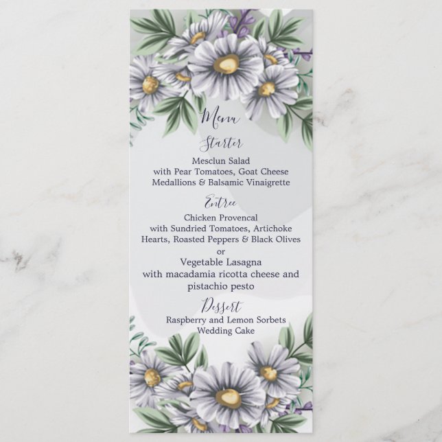 Watercolor Purple Flowers Menu (Front)