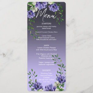Watercolor Purple Flowers Menu