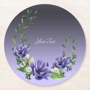 Watercolor Purple Flowers Paper Coaster