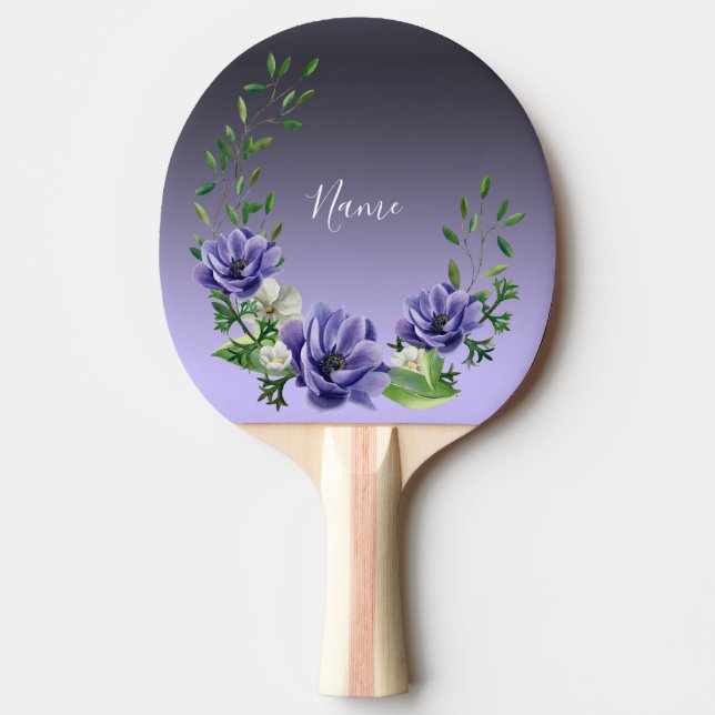Watercolor Purple Flowers Ping Pong Paddle (Front)