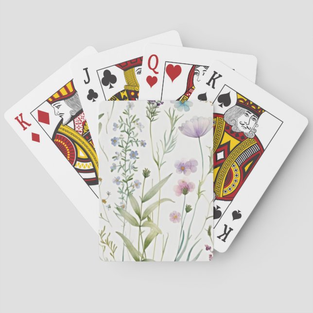 Watercolor purple flowers playing cards (Back)
