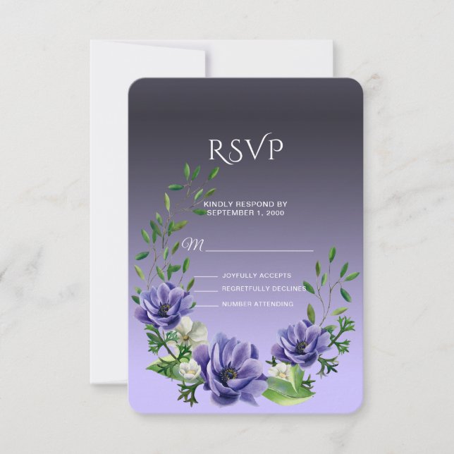 Watercolor Purple Flowers RSVP Card (Front)