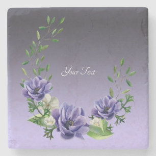 Watercolor Purple Flowers Stone Coaster