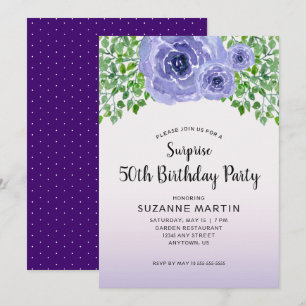 Watercolor Purple Flowers   Surprise 50th Birthday Invitation