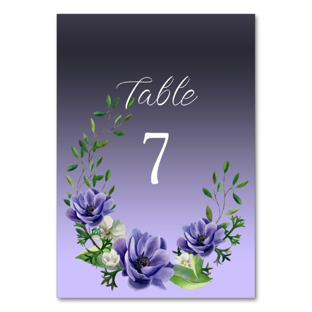 Watercolor Purple Flowers Table Number (Front)
