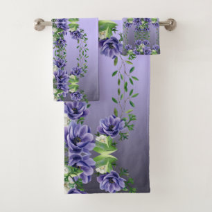 Watercolor Purple Flowers Towel Set