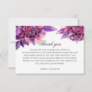 Watercolor purple flowers. Violet floral wedding Thank You Card