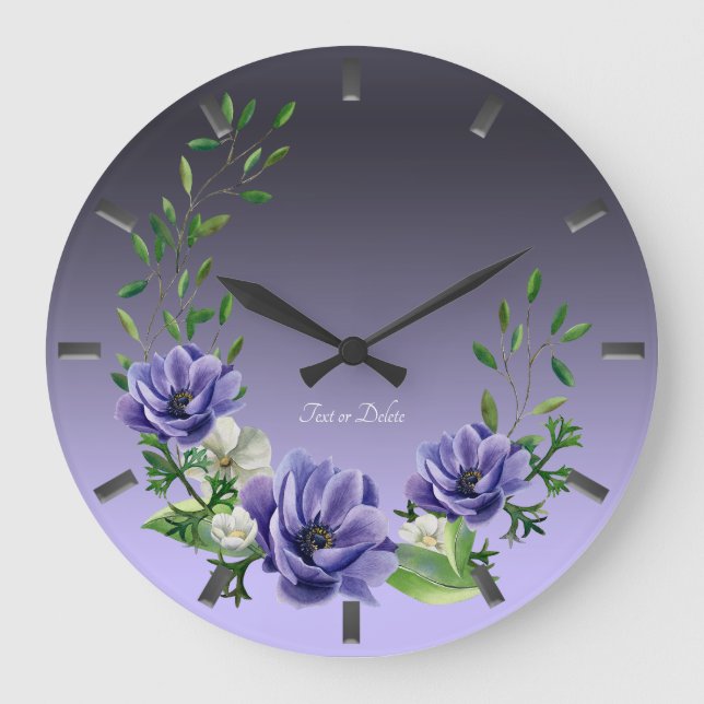 Watercolor Purple Flowers Wall Clock (Front)
