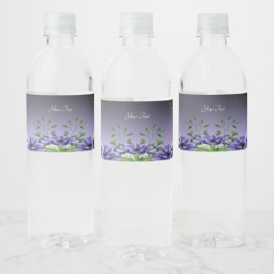 Watercolor Purple Flowers Water Bottle Label