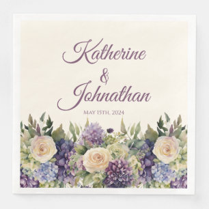 Watercolor Purple Flowers-Wedding- Napkin