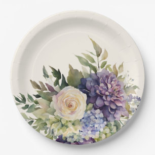 Watercolor Purple Flowers-Wedding- Paper Plate