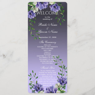 Watercolor Purple Flowers Wedding Program Programme