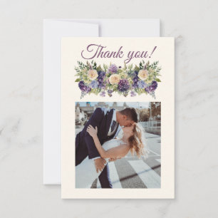 Watercolor Purple Flowers-Wedding- Thank You Card