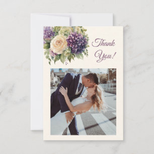 Watercolor Purple Flowers-Wedding- Thank You Card