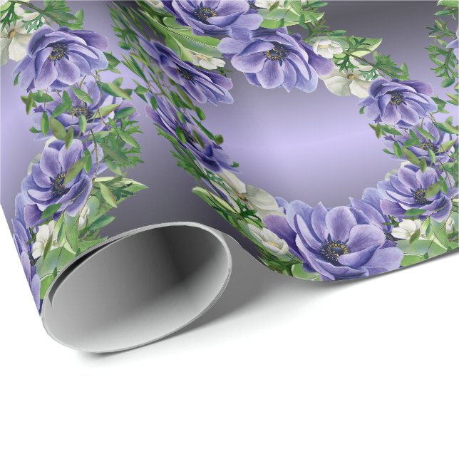 Watercolor Purple Flowers Wrapping Paper (Roll Corner)