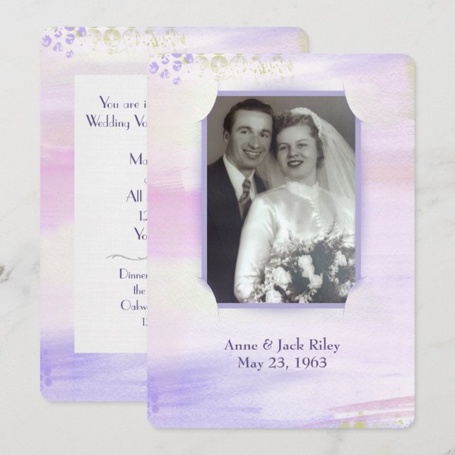 watercolor purple frame for wedding vow renewal invitation (Front/Back)