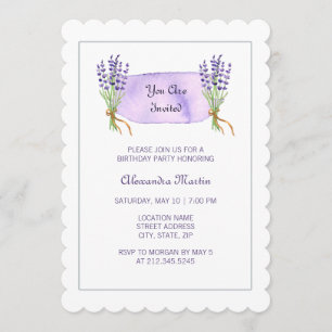 Watercolor Purple French Lavender Flowers Birthday Invitation