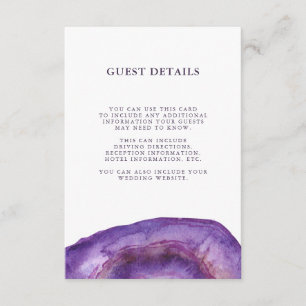 Watercolor Purple Geode Wedding Guest Information Enclosure Card