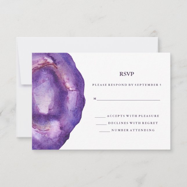 Watercolor Purple Geode Wedding RSVP Card (Front)