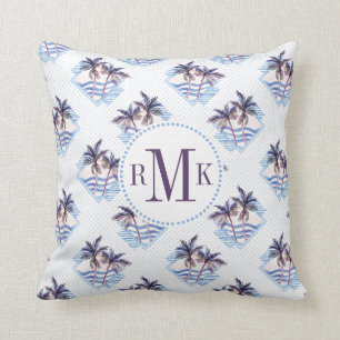 Watercolor Purple Geometric Palm Tree Pattern Cushion