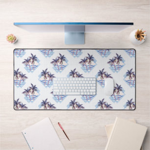 Watercolor Purple Geometric Palm Tree Pattern Desk Mat
