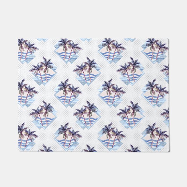 Watercolor Purple Geometric Palm Tree Pattern Doormat (Front)