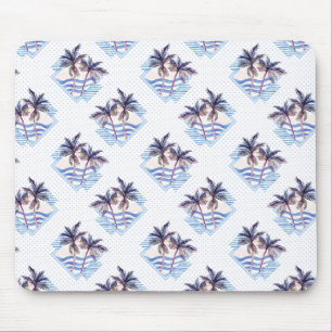 Watercolor Purple Geometric Palm Tree Pattern Mouse Mat