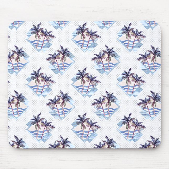Watercolor Purple Geometric Palm Tree Pattern Mouse Mat (Front)