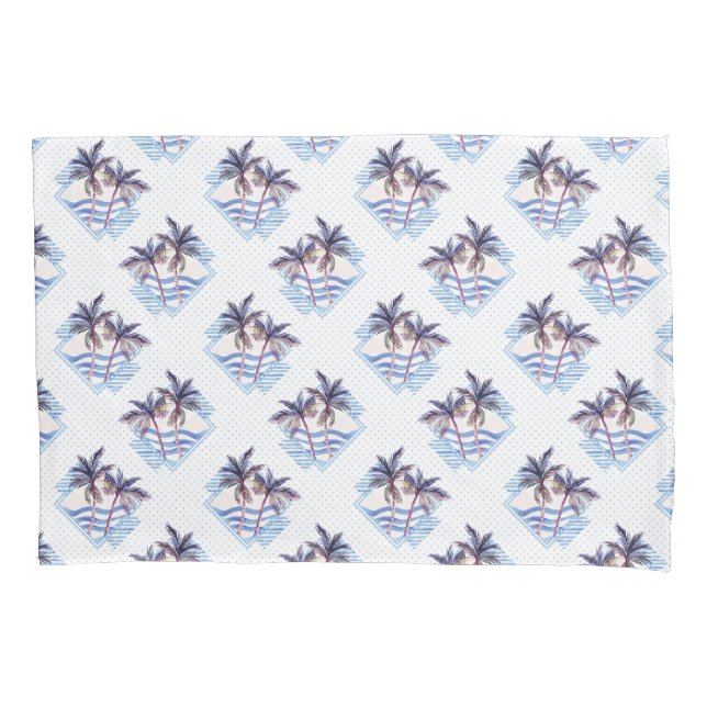 Watercolor Purple Geometric Palm Tree Pattern Pillowcase (Front-Left)