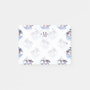 Watercolor Purple Geometric Palm Tree Pattern Post-it Notes