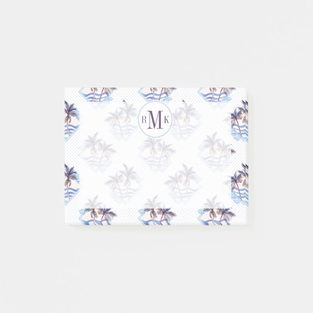 Watercolor Purple Geometric Palm Tree Pattern Post-it Notes (Front)