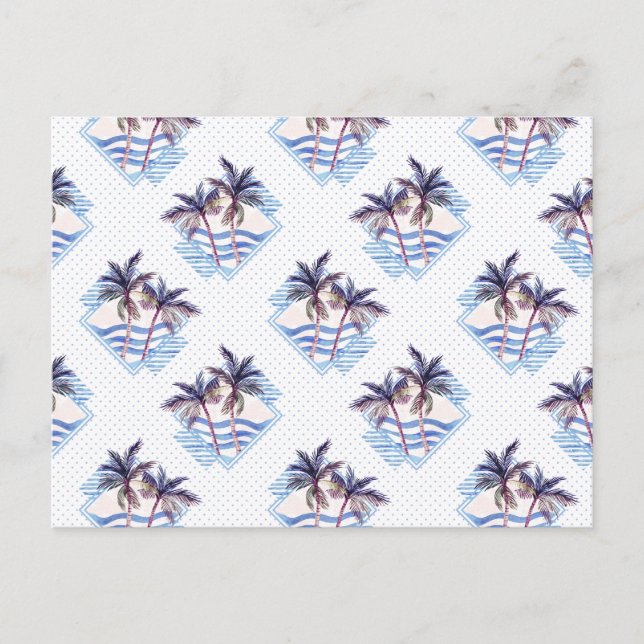 Watercolor Purple Geometric Palm Tree Pattern Postcard (Front)