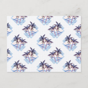 Watercolor Purple Geometric Palm Tree Pattern Postcard