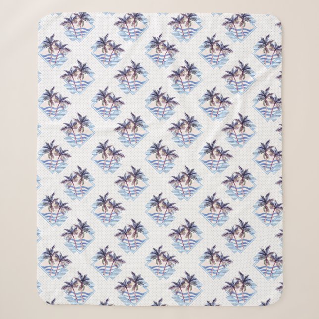 Watercolor Purple Geometric Palm Tree Pattern Sherpa Blanket (Front)