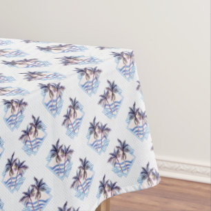 Watercolor Purple Geometric Palm Tree Pattern Tablecloth