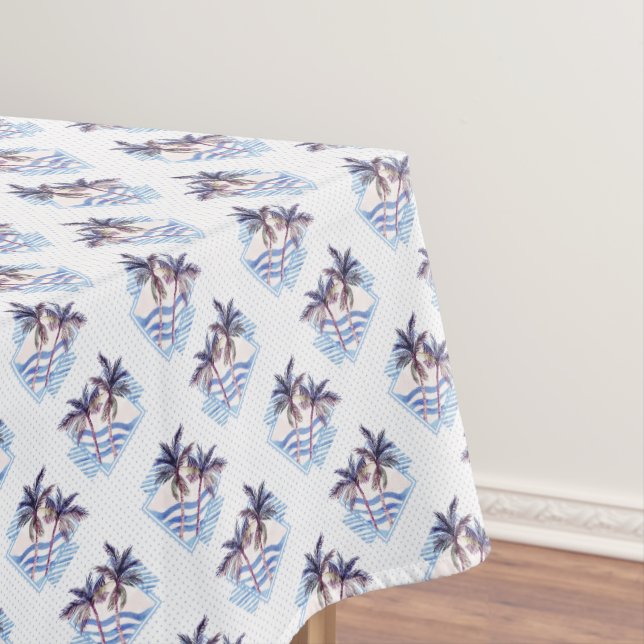Watercolor Purple Geometric Palm Tree Pattern Tablecloth (In Situ)