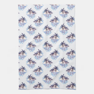 Watercolor Purple Geometric Palm Tree Pattern Tea Towel