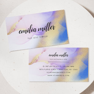 Watercolor Purple Gold Abstract Calligraphy Script Business Card
