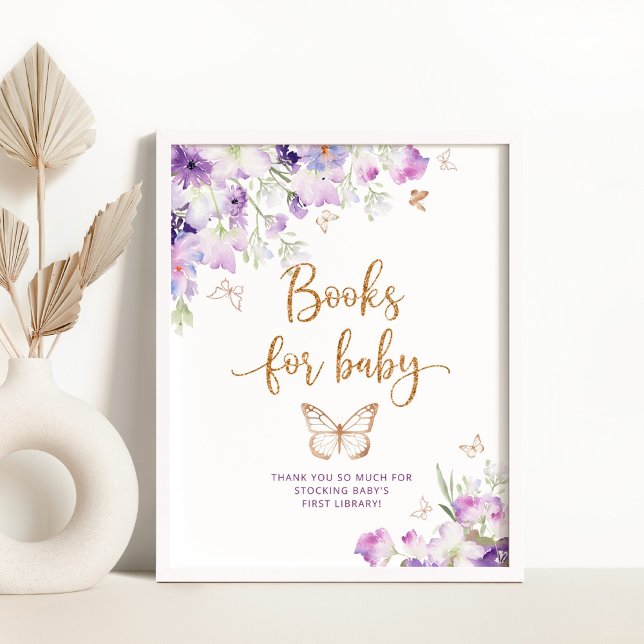 Watercolor purple gold butterfly Books for baby Poster (Creator Uploaded)