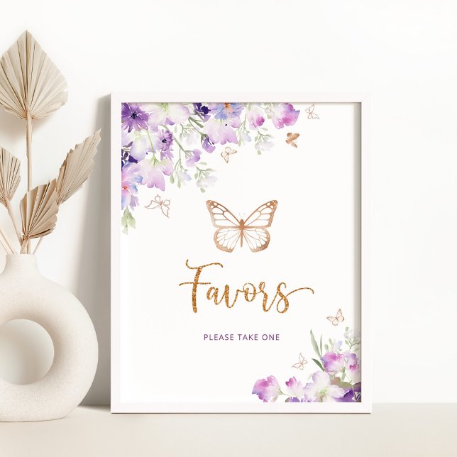Watercolor purple gold butterfly Favours Poster (Creator Uploaded)