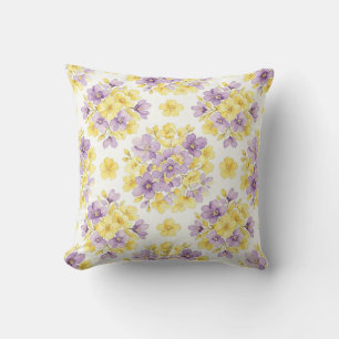 Watercolor Purple Gold Floral Pastel Flower  Cushion