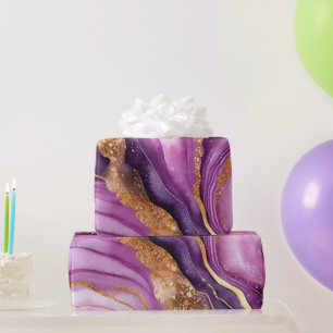 Watercolor Purple Gold Glitter Agate Alcohol Ink Wrapping Paper