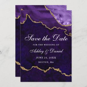 Watercolor Purple Gold Marble Agate Geode Save The Date