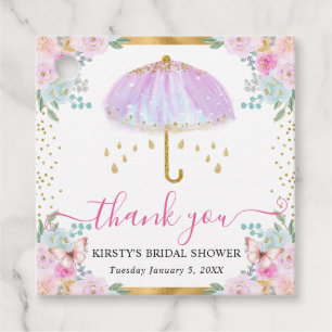 Watercolor Purple Gold Umbrella Bridal Shower Favour Tags