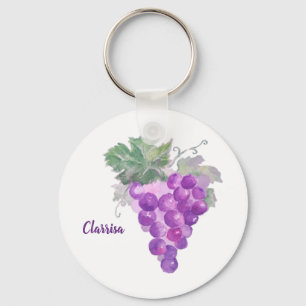 Watercolor Purple Grape Cluster Art Key Ring