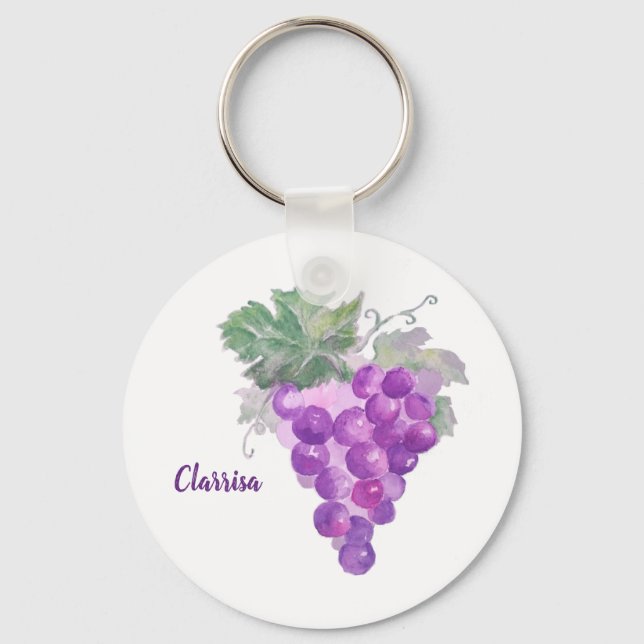Watercolor Purple Grape Cluster Art Key Ring (Front)