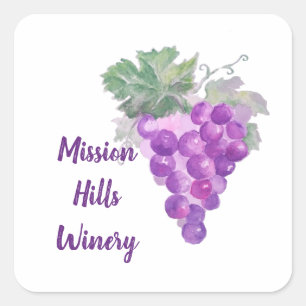 Watercolor Purple Grape Cluster Custom Winery Square Sticker