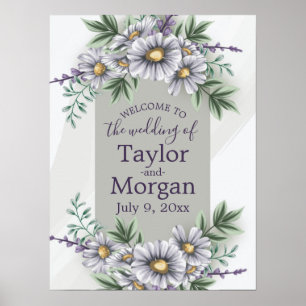 Watercolor Purple Grey Floral Welcome Poster