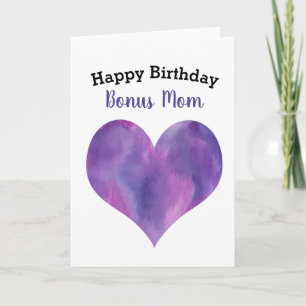 Watercolor Purple Heart Happy Birthday Bonus Mum Card