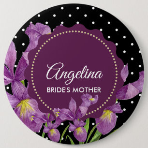 Watercolor Purple Iris Black White Polka Dots 6 Cm Round Badge